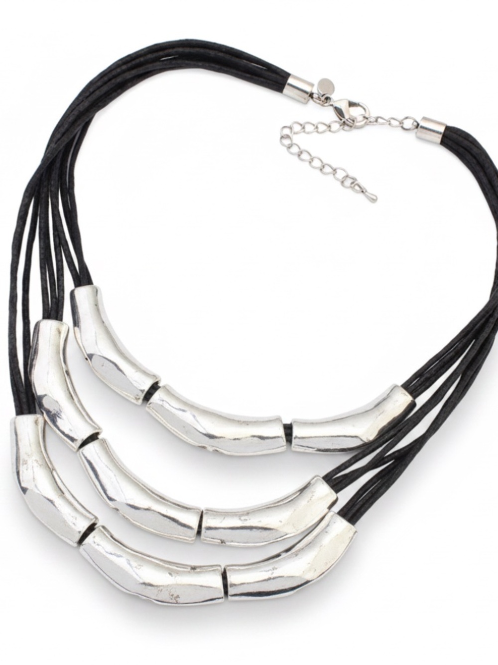 Womens Black Cord Retro Layered Necklace
